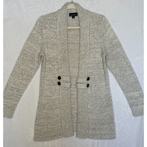 Fortune + Ivy Raiden Tab Cozy Button Cardigan Sweater Ivory Gray Size M - Picture 2 of 16